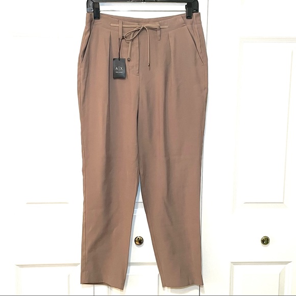 A/X Armani Exchange Pleat Drawstring Trouser Beige Size 4 Tan Pants - Picture 5 of 10